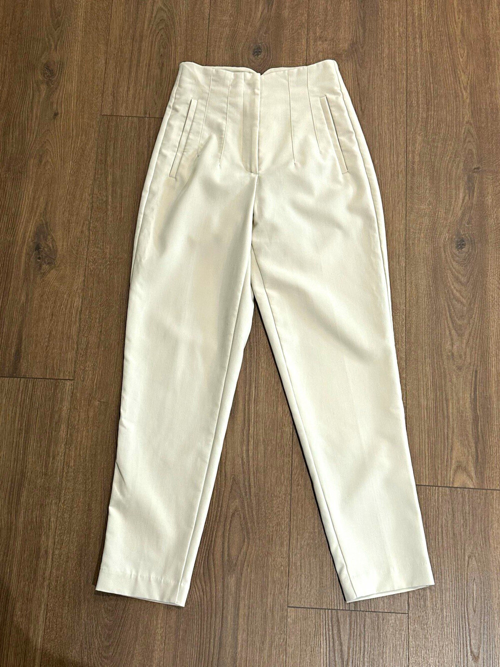 Zara Pleated High Rise Tapered Dress Pants Beige XS Twill Pockets 26"